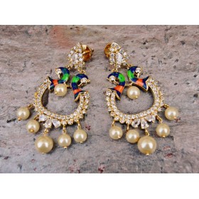 Meenakari Peacock American Diamond Dangler Earrings